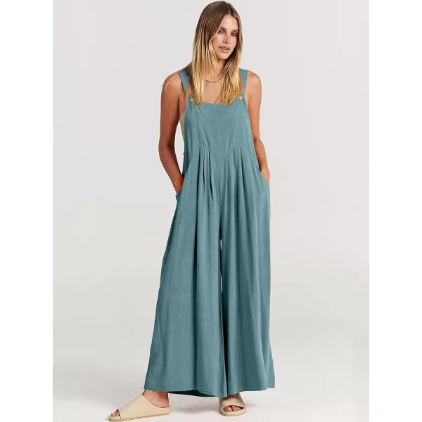 imageANRABESS Womens Overalls Jumpsuit Casual Loose Sleeveless Adjustable Straps Bib Wide Leg Outfits with PocketsLake