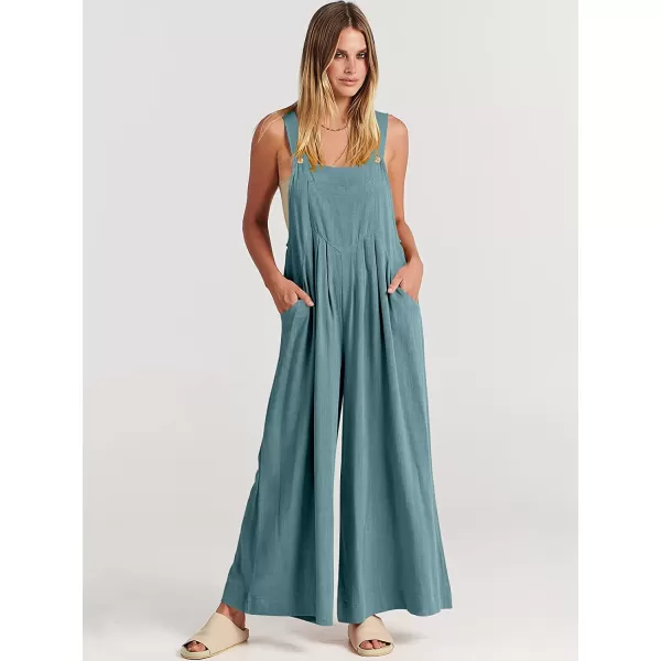 imageANRABESS Womens Overalls Jumpsuit Casual Loose Sleeveless Adjustable Straps Bib Wide Leg Outfits with PocketsLake