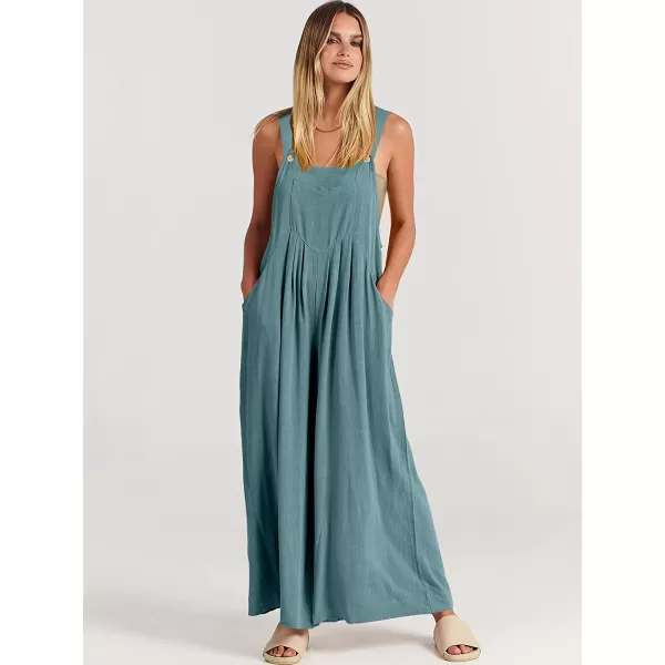 imageANRABESS Womens Overalls Jumpsuit Casual Loose Sleeveless Adjustable Straps Bib Wide Leg Outfits with PocketsLake