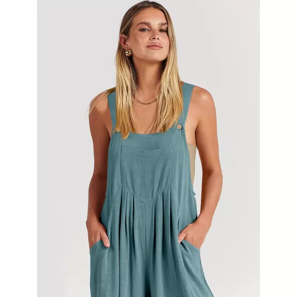 imageANRABESS Womens Overalls Jumpsuit Casual Loose Sleeveless Adjustable Straps Bib Wide Leg Outfits with PocketsLake
