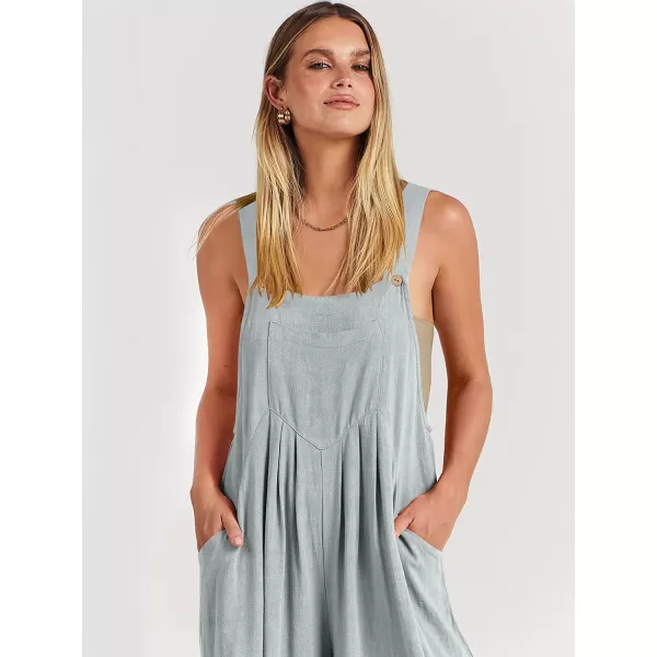 imageANRABESS Womens Overalls Jumpsuit Casual Loose Sleeveless Adjustable Straps Bib Wide Leg Outfits with PocketsLight Gray