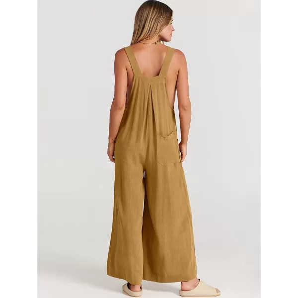 imageANRABESS Womens Overalls Jumpsuit Casual Loose Sleeveless Adjustable Straps Bib Wide Leg Outfits with PocketsLight Yellow