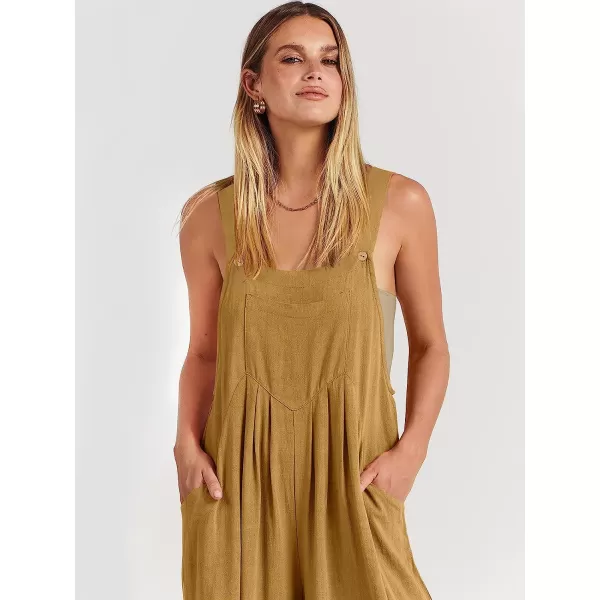 imageANRABESS Womens Overalls Jumpsuit Casual Loose Sleeveless Adjustable Straps Bib Wide Leg Outfits with PocketsLight Yellow