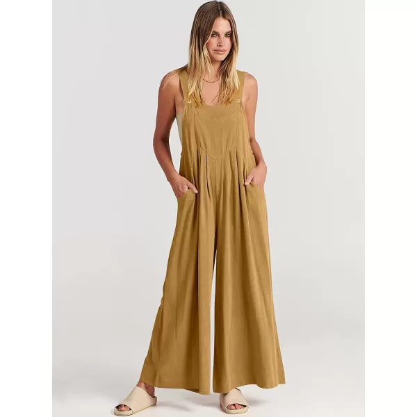 imageANRABESS Womens Overalls Jumpsuit Casual Loose Sleeveless Adjustable Straps Bib Wide Leg Outfits with PocketsLight Yellow