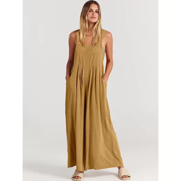 imageANRABESS Womens Overalls Jumpsuit Casual Loose Sleeveless Adjustable Straps Bib Wide Leg Outfits with PocketsLight Yellow