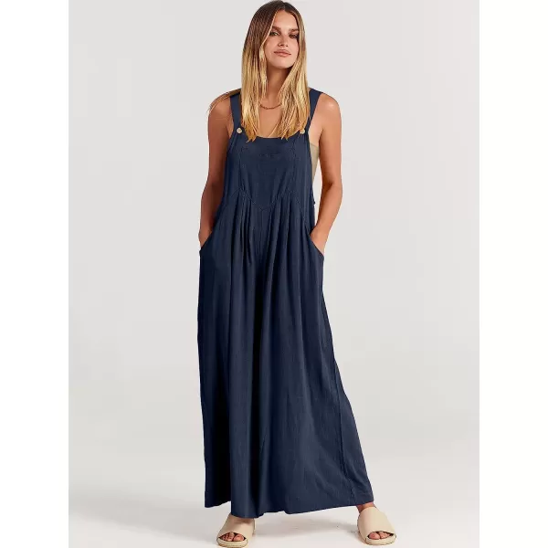 imageANRABESS Womens Overalls Jumpsuit Casual Loose Sleeveless Adjustable Straps Bib Wide Leg Outfits with PocketsNavy Blue