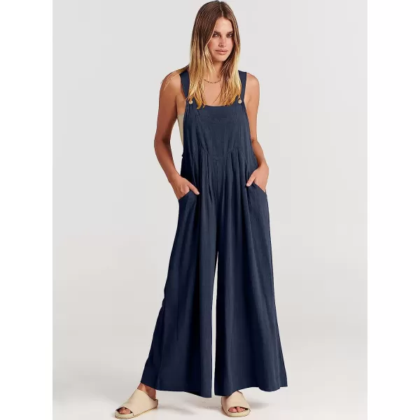 imageANRABESS Womens Overalls Jumpsuit Casual Loose Sleeveless Adjustable Straps Bib Wide Leg Outfits with PocketsNavy Blue
