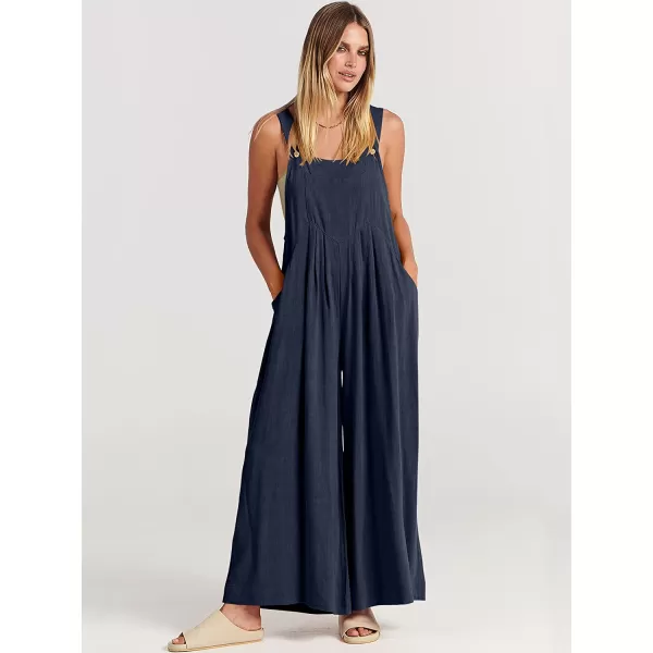 imageANRABESS Womens Overalls Jumpsuit Casual Loose Sleeveless Adjustable Straps Bib Wide Leg Outfits with PocketsNavy Blue