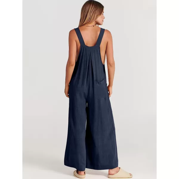 imageANRABESS Womens Overalls Jumpsuit Casual Loose Sleeveless Adjustable Straps Bib Wide Leg Outfits with PocketsNavy Blue