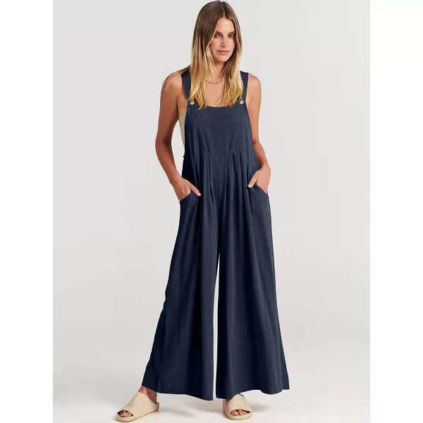 imageANRABESS Womens Overalls Jumpsuit Casual Loose Sleeveless Adjustable Straps Bib Wide Leg Outfits with PocketsNavy Blue