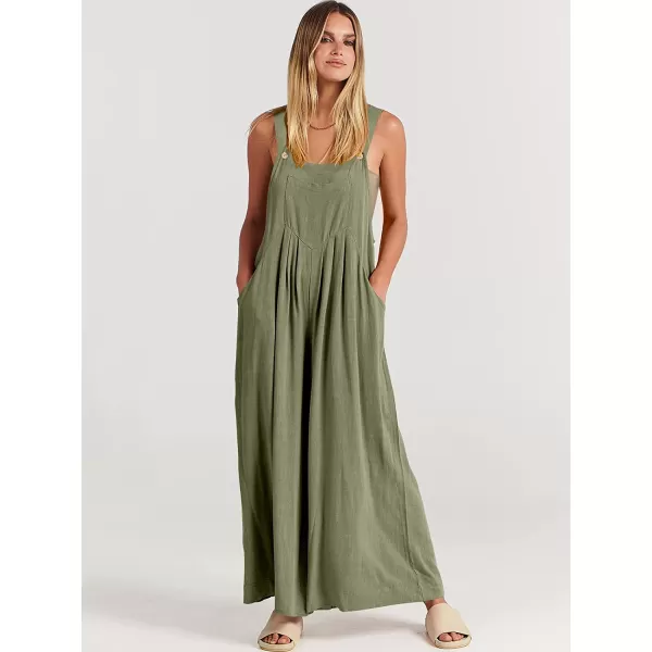 imageANRABESS Womens Overalls Jumpsuit Casual Loose Sleeveless Adjustable Straps Bib Wide Leg Outfits with PocketsOlive