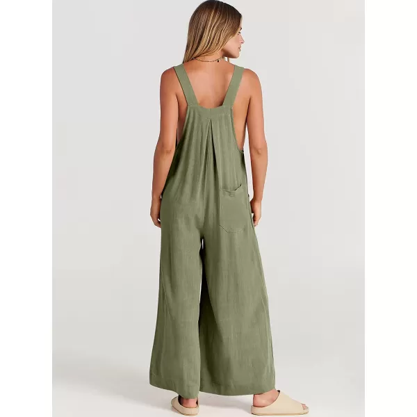 imageANRABESS Womens Overalls Jumpsuit Casual Loose Sleeveless Adjustable Straps Bib Wide Leg Outfits with PocketsOlive