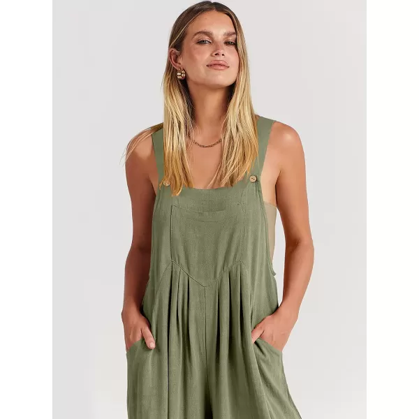 imageANRABESS Womens Overalls Jumpsuit Casual Loose Sleeveless Adjustable Straps Bib Wide Leg Outfits with PocketsOlive