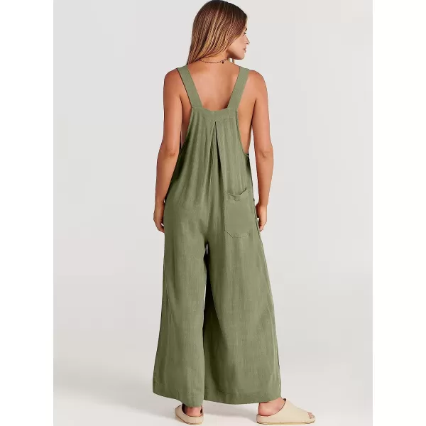 imageANRABESS Womens Overalls Jumpsuit Casual Loose Sleeveless Adjustable Straps Bib Wide Leg Outfits with PocketsOlive