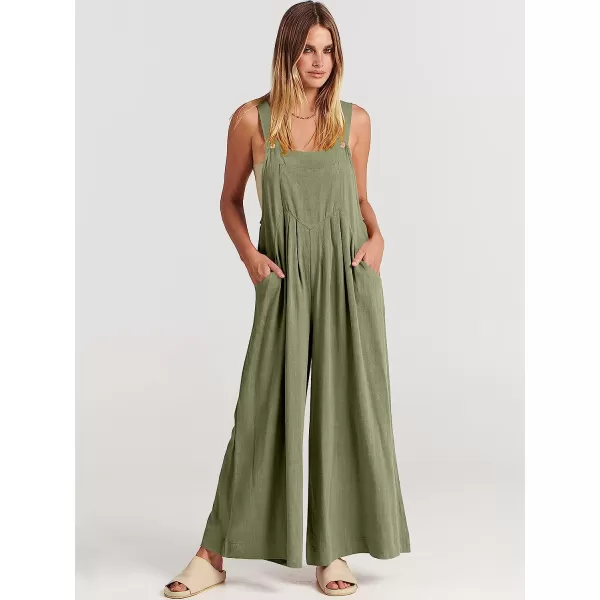 imageANRABESS Womens Overalls Jumpsuit Casual Loose Sleeveless Adjustable Straps Bib Wide Leg Outfits with PocketsOlive