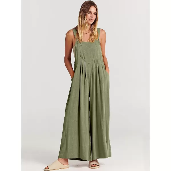 imageANRABESS Womens Overalls Jumpsuit Casual Loose Sleeveless Adjustable Straps Bib Wide Leg Outfits with PocketsOlive