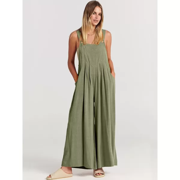 imageANRABESS Womens Overalls Jumpsuit Casual Loose Sleeveless Adjustable Straps Bib Wide Leg Outfits with PocketsOlive