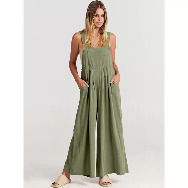 imageANRABESS Womens Overalls Jumpsuit Casual Loose Sleeveless Adjustable Straps Bib Wide Leg Outfits with PocketsOlive