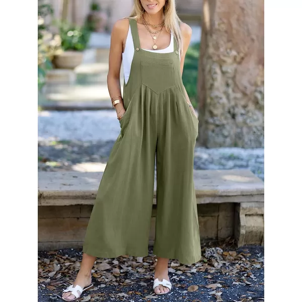 imageANRABESS Womens Overalls Jumpsuit Casual Loose Sleeveless Adjustable Straps Bib Wide Leg Outfits with PocketsPea Green