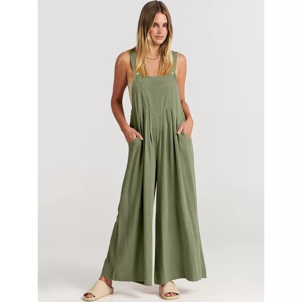 imageANRABESS Womens Overalls Jumpsuit Casual Loose Sleeveless Adjustable Straps Bib Wide Leg Outfits with PocketsPea Green