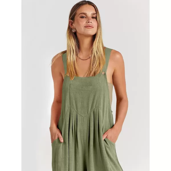 imageANRABESS Womens Overalls Jumpsuit Casual Loose Sleeveless Adjustable Straps Bib Wide Leg Outfits with PocketsPea Green