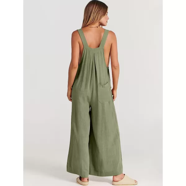 imageANRABESS Womens Overalls Jumpsuit Casual Loose Sleeveless Adjustable Straps Bib Wide Leg Outfits with PocketsPea Green