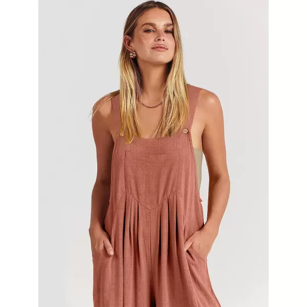 imageANRABESS Womens Overalls Jumpsuit Casual Loose Sleeveless Adjustable Straps Bib Wide Leg Outfits with PocketsRust
