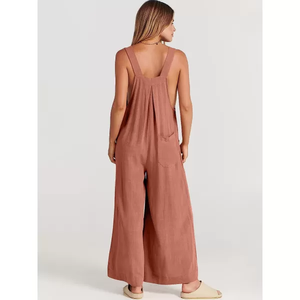 imageANRABESS Womens Overalls Jumpsuit Casual Loose Sleeveless Adjustable Straps Bib Wide Leg Outfits with PocketsRust
