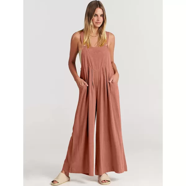imageANRABESS Womens Overalls Jumpsuit Casual Loose Sleeveless Adjustable Straps Bib Wide Leg Outfits with PocketsRust