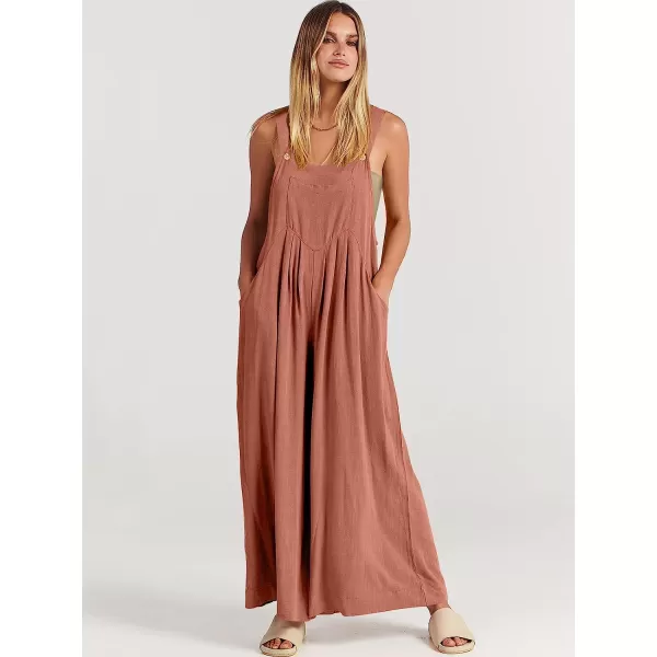 imageANRABESS Womens Overalls Jumpsuit Casual Loose Sleeveless Adjustable Straps Bib Wide Leg Outfits with PocketsRust