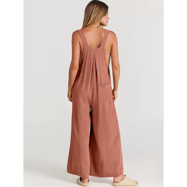 imageANRABESS Womens Overalls Jumpsuit Casual Loose Sleeveless Adjustable Straps Bib Wide Leg Outfits with PocketsRust