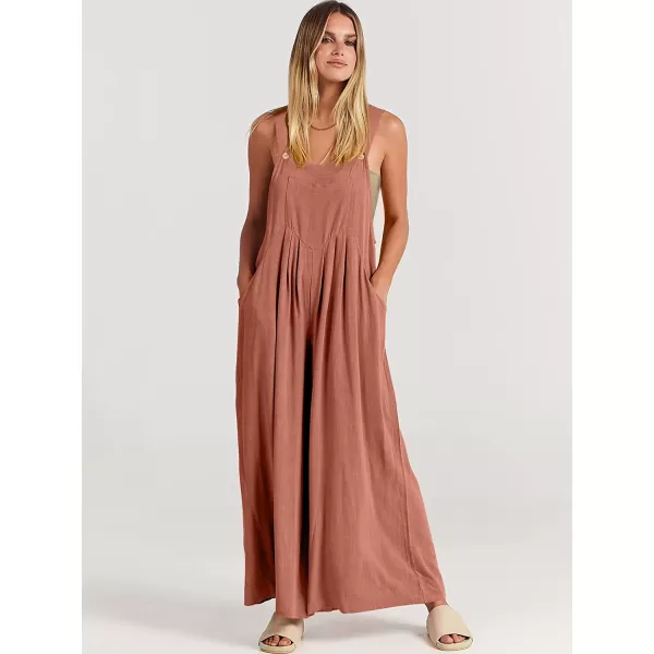 imageANRABESS Womens Overalls Jumpsuit Casual Loose Sleeveless Adjustable Straps Bib Wide Leg Outfits with PocketsRust