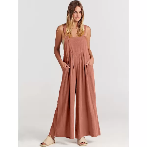 imageANRABESS Womens Overalls Jumpsuit Casual Loose Sleeveless Adjustable Straps Bib Wide Leg Outfits with PocketsRust