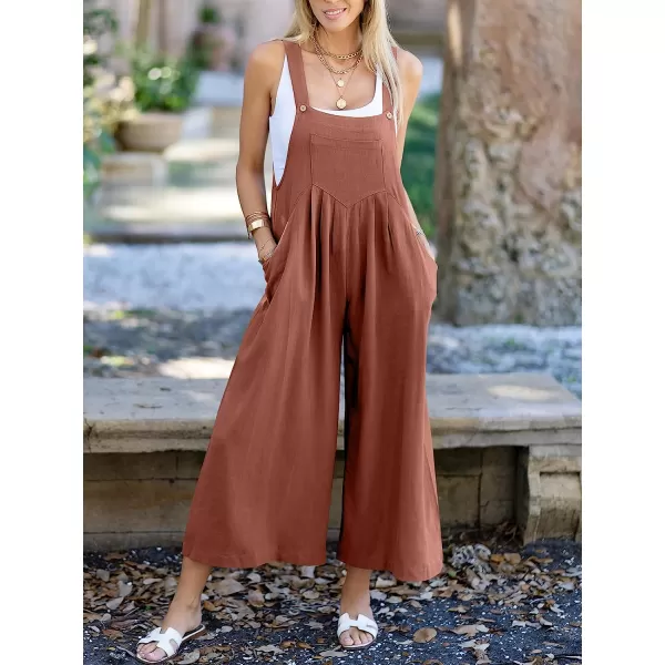 imageANRABESS Womens Overalls Jumpsuit Casual Loose Sleeveless Adjustable Straps Bib Wide Leg Outfits with PocketsRust