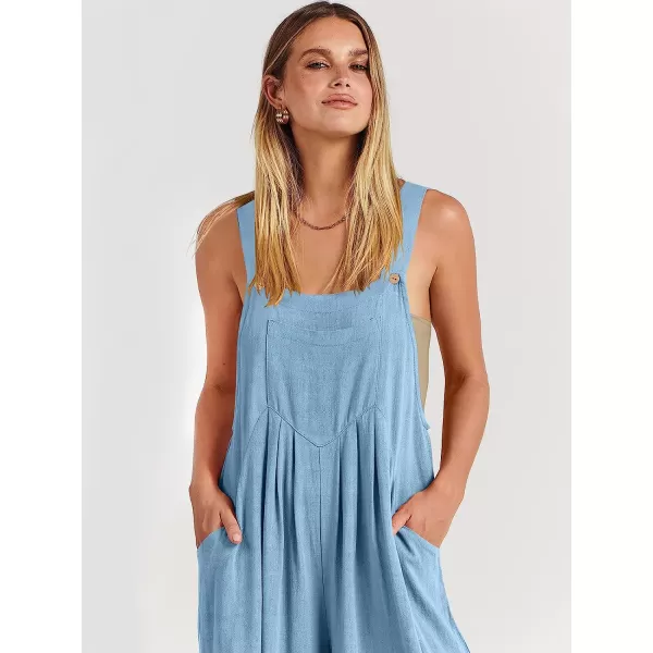 imageANRABESS Womens Overalls Jumpsuit Casual Loose Sleeveless Adjustable Straps Bib Wide Leg Outfits with PocketsSky