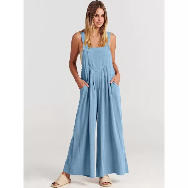 imageANRABESS Womens Overalls Jumpsuit Casual Loose Sleeveless Adjustable Straps Bib Wide Leg Outfits with PocketsSky
