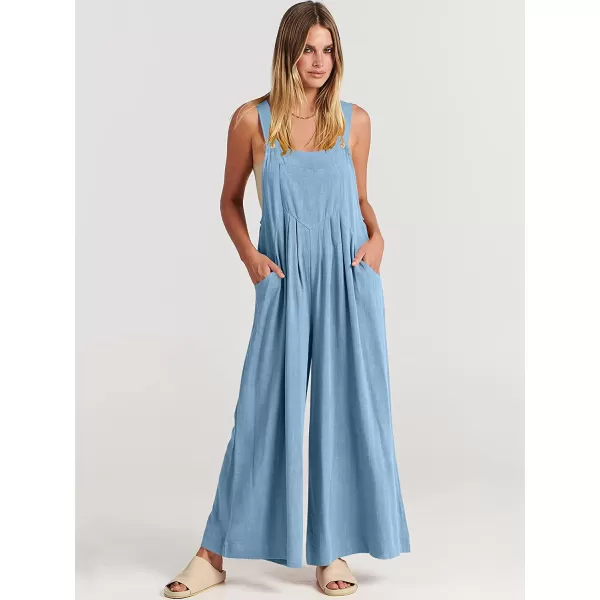 imageANRABESS Womens Overalls Jumpsuit Casual Loose Sleeveless Adjustable Straps Bib Wide Leg Outfits with PocketsSky