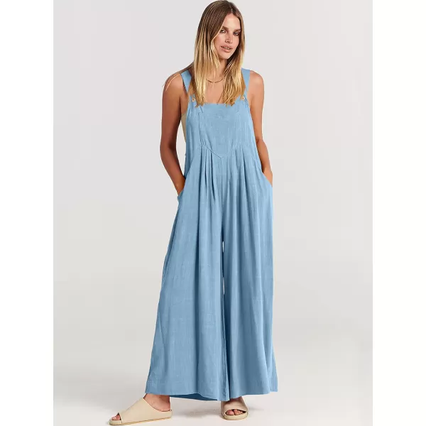 imageANRABESS Womens Overalls Jumpsuit Casual Loose Sleeveless Adjustable Straps Bib Wide Leg Outfits with PocketsSky