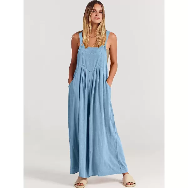 imageANRABESS Womens Overalls Jumpsuit Casual Loose Sleeveless Adjustable Straps Bib Wide Leg Outfits with PocketsSky