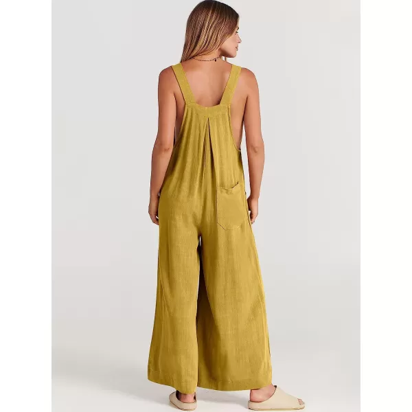 imageANRABESS Womens Overalls Jumpsuit Casual Loose Sleeveless Adjustable Straps Bib Wide Leg Outfits with PocketsYellow