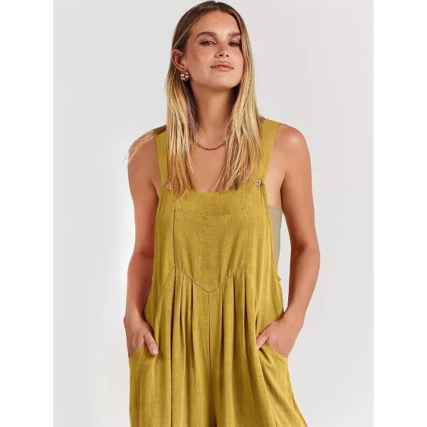 imageANRABESS Womens Overalls Jumpsuit Casual Loose Sleeveless Adjustable Straps Bib Wide Leg Outfits with PocketsYellow