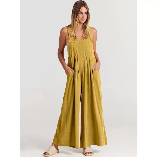 imageANRABESS Womens Overalls Jumpsuit Casual Loose Sleeveless Adjustable Straps Bib Wide Leg Outfits with PocketsYellow