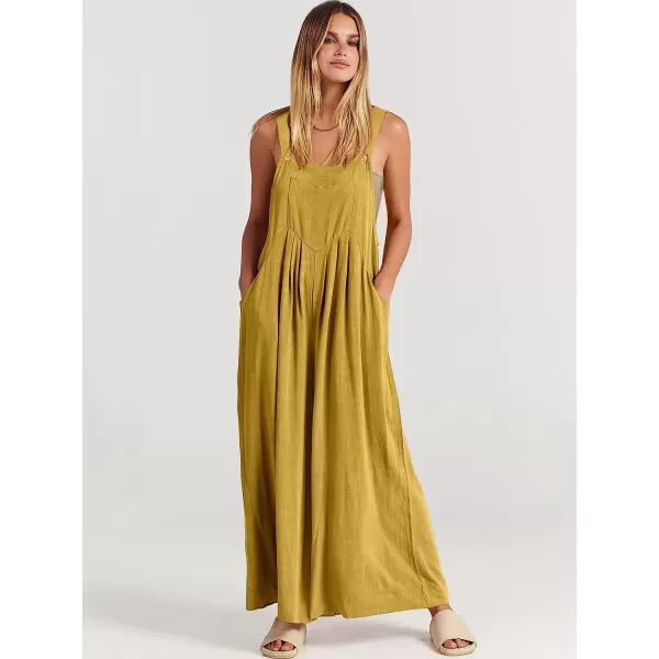imageANRABESS Womens Overalls Jumpsuit Casual Loose Sleeveless Adjustable Straps Bib Wide Leg Outfits with PocketsYellow
