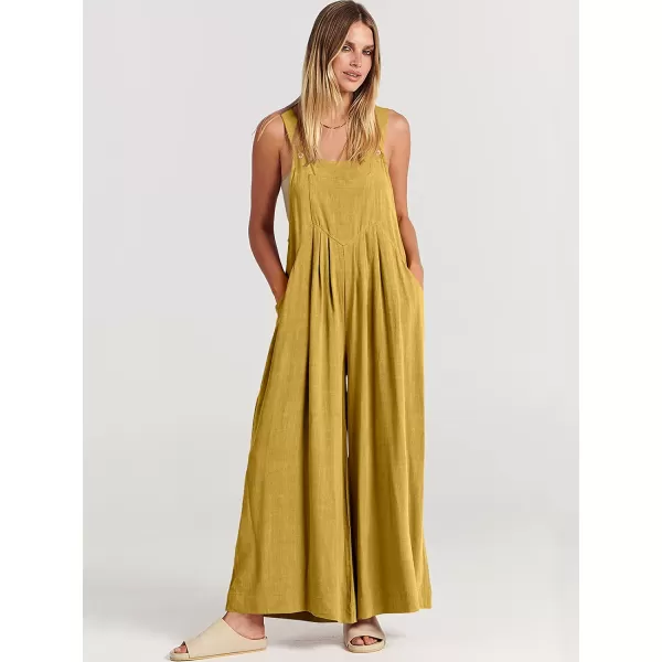 imageANRABESS Womens Overalls Jumpsuit Casual Loose Sleeveless Adjustable Straps Bib Wide Leg Outfits with PocketsYellow