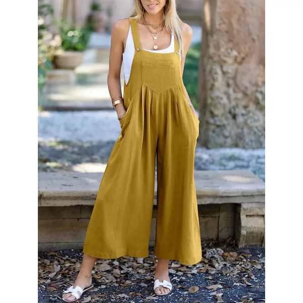 imageANRABESS Womens Overalls Jumpsuit Casual Loose Sleeveless Adjustable Straps Bib Wide Leg Outfits with PocketsYellow