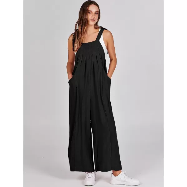 imageANRABESS Womens Overalls Jumpsuit Casual Loose Sleeveless Adjustable Tie Straps Bib Wide Leg Outfits with PocketsBlack