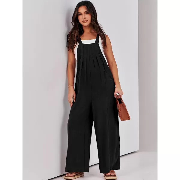 imageANRABESS Womens Overalls Jumpsuit Casual Loose Sleeveless Adjustable Tie Straps Bib Wide Leg Outfits with PocketsBlack