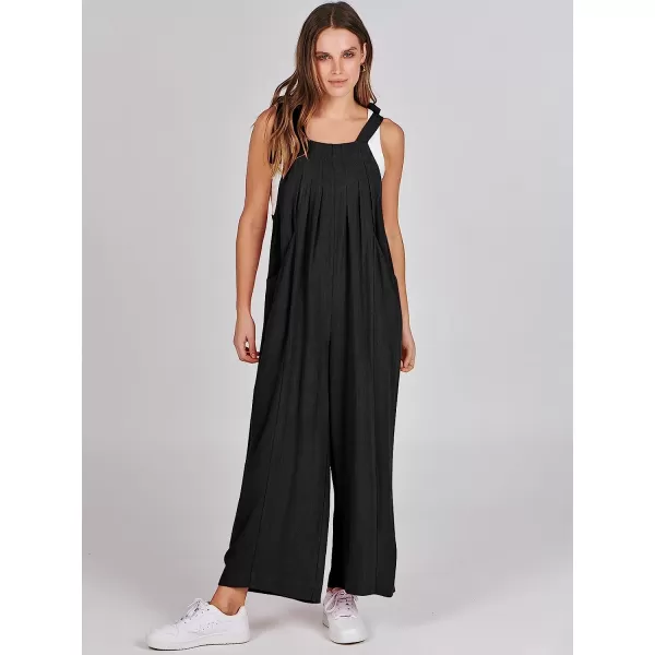 imageANRABESS Womens Overalls Jumpsuit Casual Loose Sleeveless Adjustable Tie Straps Bib Wide Leg Outfits with PocketsBlack
