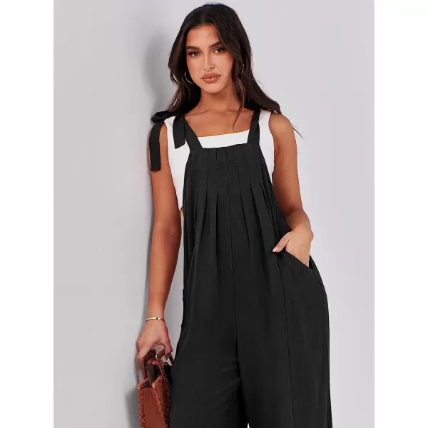 imageANRABESS Womens Overalls Jumpsuit Casual Loose Sleeveless Adjustable Tie Straps Bib Wide Leg Outfits with PocketsBlack
