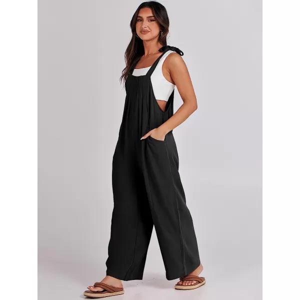 imageANRABESS Womens Overalls Jumpsuit Casual Loose Sleeveless Adjustable Tie Straps Bib Wide Leg Outfits with PocketsBlack